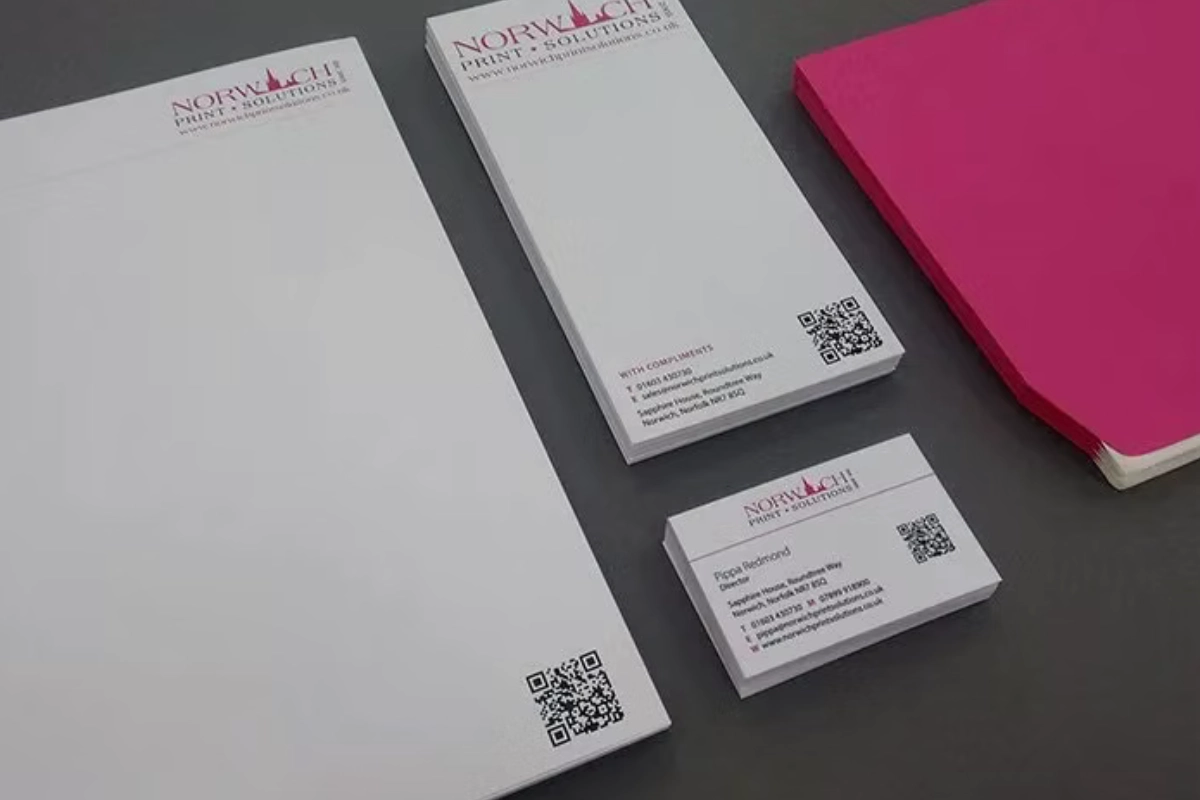 Branded business stationery set including letterhead, business card and compliment slip