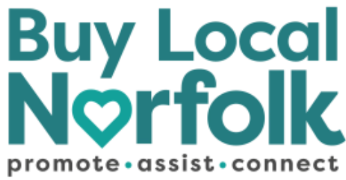 Buy Local Norfolk logo with teal lettering and the words promote, assist, connect underneath.