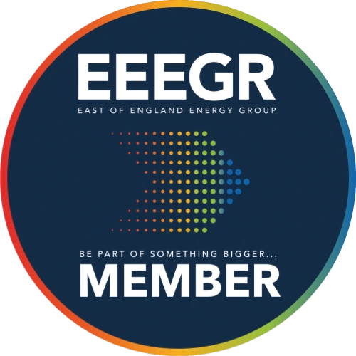 East of England Energy Group member badge with EEEGR logo on a navy circular design.