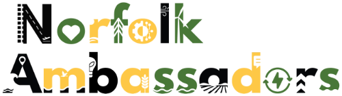 Norfolk Ambassadors logo with black, green and yellow lettering.