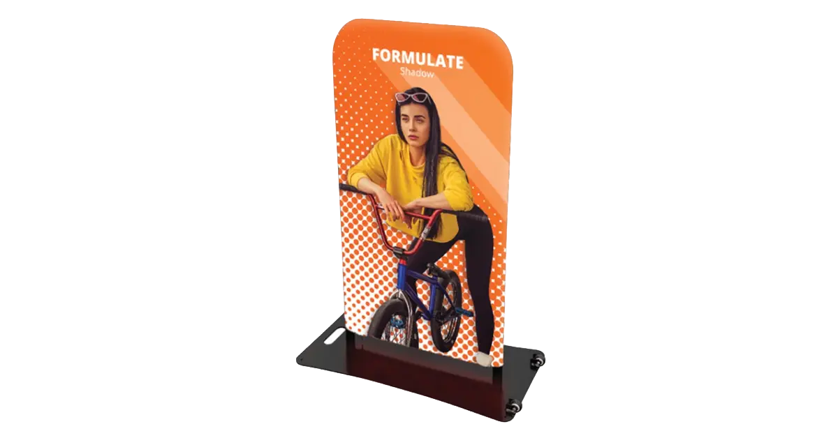 Formulate Shadow outdoor display stand with custom printed graphic